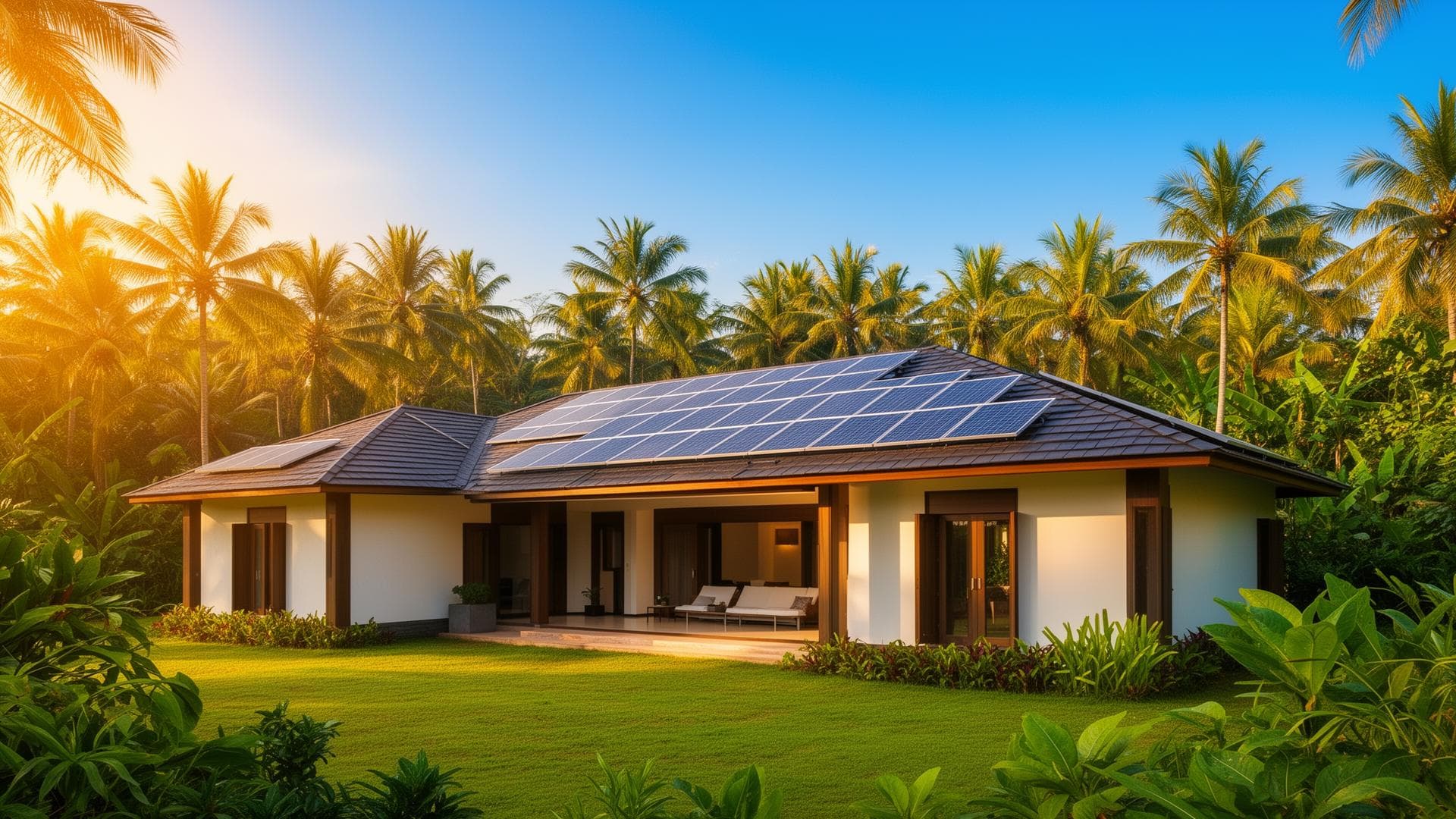 Rooftop solar panel installation on a home in Kerala